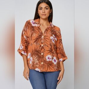 NWT Moa Moa Tropical Button Front Blouse - Oversized
